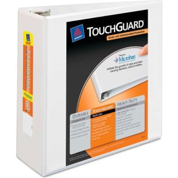 Avery Dennison Avery® Touchguard Antimicrobial View Binder with Slant Rings, 4" Capacity, White 17145*****